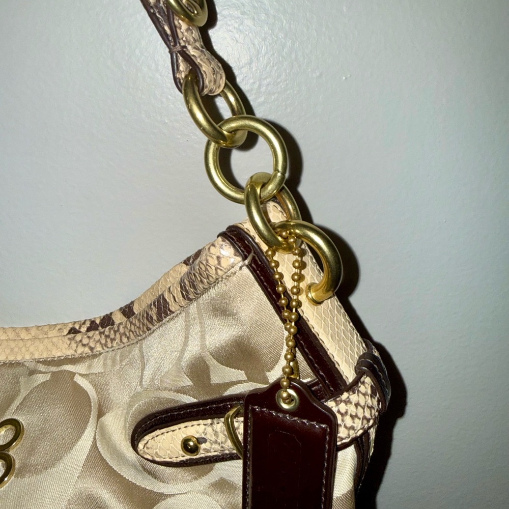 Coach Signature Jacquard Hobo Shoulder Bag w/ Snakeskin Trim - Picture 5 of 15
